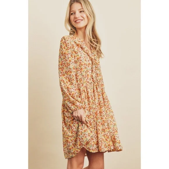 DRESS FORUM Yellow & Orange Ditzy Floral V Neck Mini Dress - Picture 5 of 8